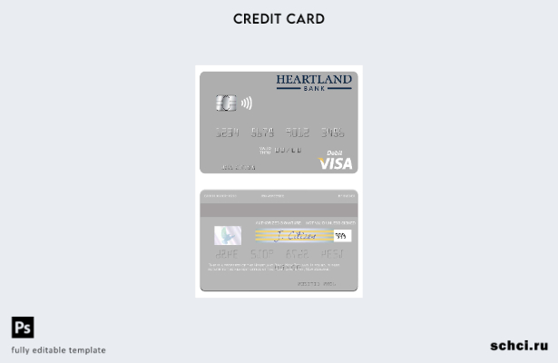 скачать в цифровом формате шаблон дебетовой карты Visa New Zealand Heartland Ban